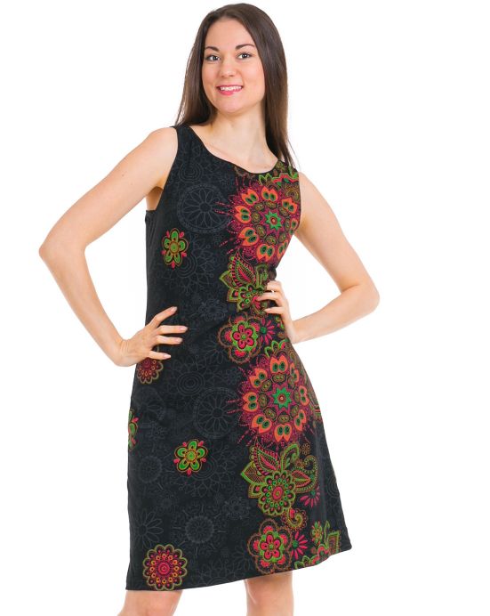 Šaty Bagaya – černé s červenými květinami